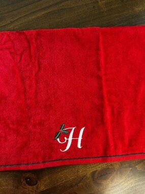 St. Nicholas Square - 100% Cotton - Red Holiday Towel w/H Monogram - 16"x25"